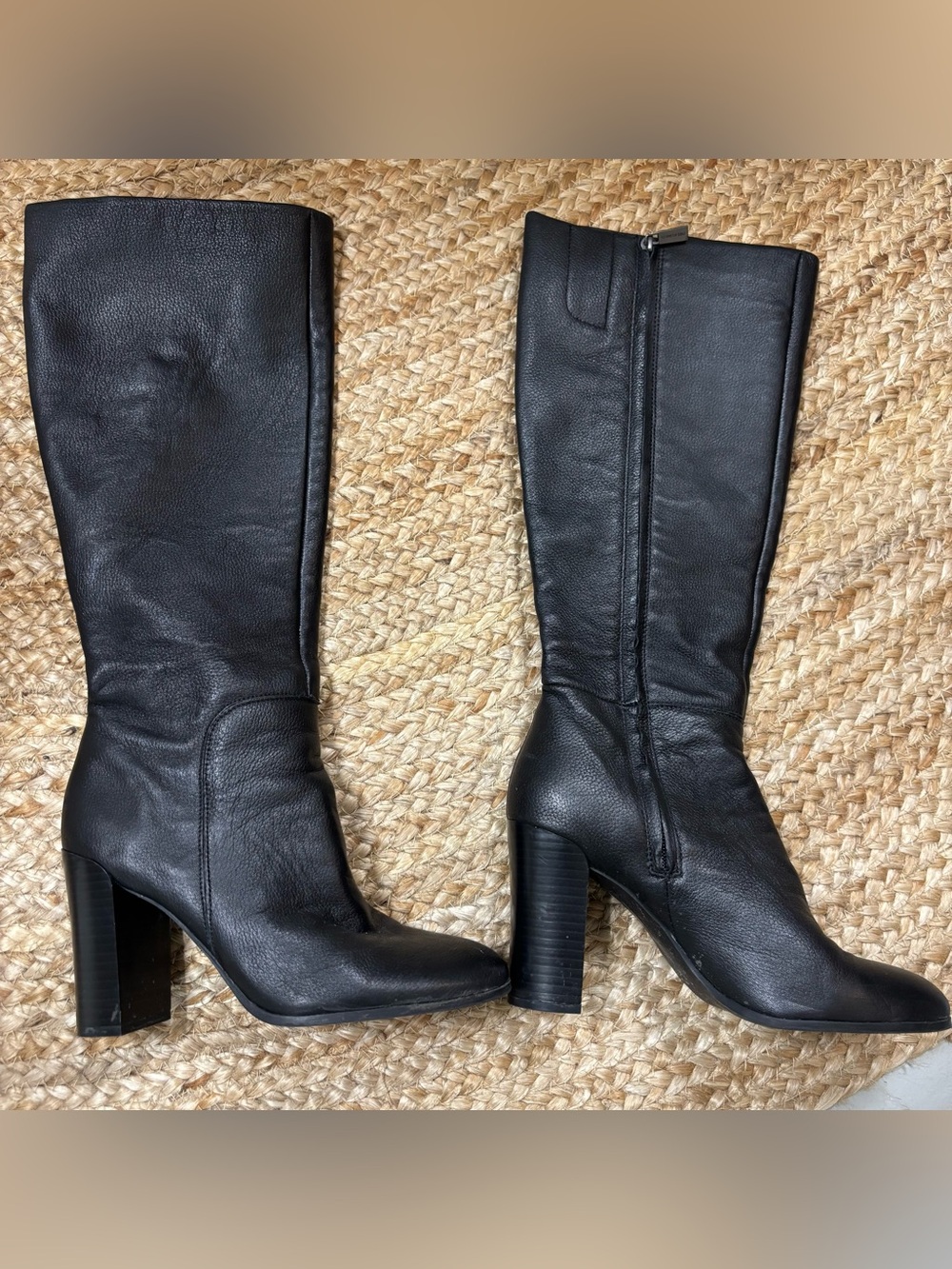Kenneth Cole Black Leather Tall Block Heel Boots